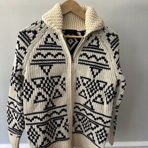 J.Crew Nordic Lambs Wool Cardigan Sweater in Diamond Fair Isle Boxy Knit